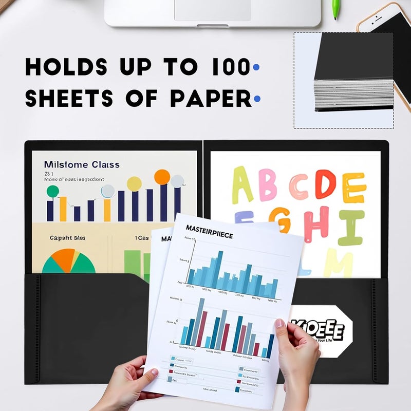 KIOEEE Plastic Folders with Pockets Bluk (36 Pack), Heavy Duty Plastic Folders with 2 Pocket and Business Card Slot. Fit Letter Size Paper, Black for School - Image 5